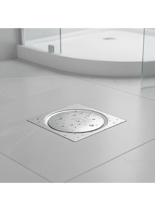 15×15 swirl-pattern floor drain – 304 stainless steel, chrome - Image 1